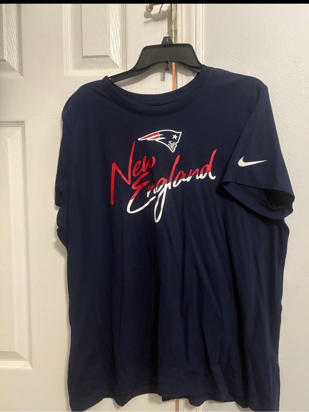 Nike Navy New England Patriots Script Tee with Red & White Accents
